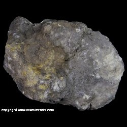 Mineral Specimen: Orpiment in Dolomitic Limestone from Tajov arsenic deposit, Tajov, Banska Bystrica Dist., Banska Bystrica Region, Slovakia (formery Tajowa, Neusohl, Hungary)