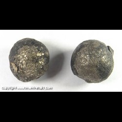 Mineral Specimen: 2 Pyrite Spheres with Hematite from Soudan Mine, Soudan, Vermilion Range, St. Louis Co., Minnesota