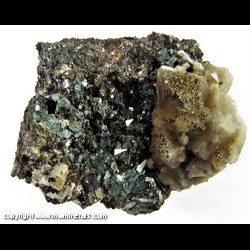 Mineral Specimen: Ancylite-(Ce), Chlorite, Pyrite, Calcite, Ilmenite from Prefeitura quarry, Pocos de Caldas, Pocos de Caldas alkaline complex, Minas Gerais, Brazil