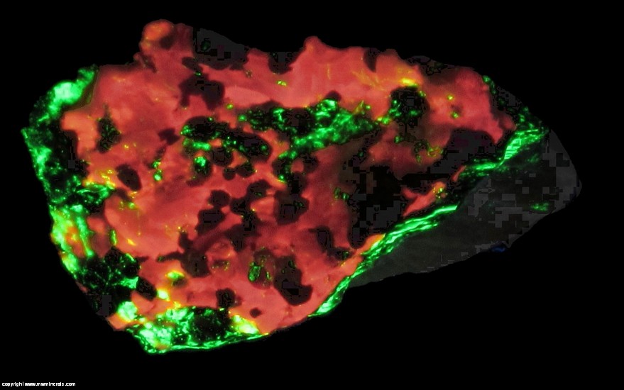 Fluorescent Mineral Specimen: Orthocrysotile (a polytype of Chrysotile), Willemite, Calcite, Franklinite from Ogdensburg, Franklin Mining District, Sussex County, New Jersey