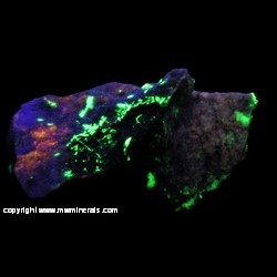 Minerals Specimen: Hardystonite (TL), Clinohedrite(TL), Willemite, Franklinite(TL) from Franklin Mine, Franklin, Sussex Co., New Jersey