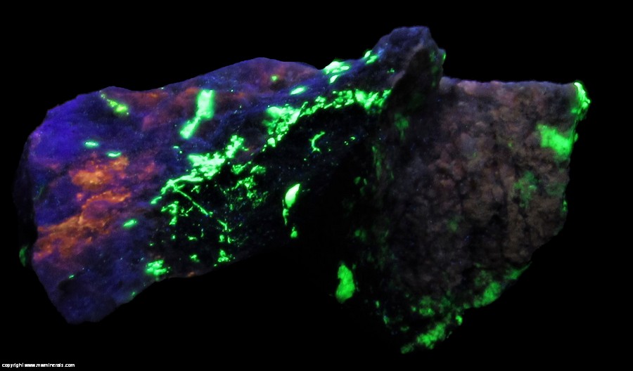 Fluorescent Mineral Specimen: Hardystonite (TL), Clinohedrite(TL), Willemite, Franklinite(TL) from Franklin Mine, Franklin, Sussex Co., New Jersey