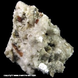 Mineral Specimen: Rhodochrosite, Elpidite, Leifite, Calcite, Albite from Poudrette Quarry, Mont Saint-Hilaire, Rouville RCM, Monteregie, Quebec, Canada