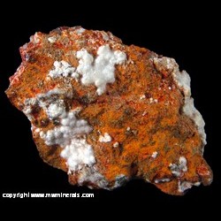 Minerals Specimen: Picropharmacolite on Realgar from White Caps Mine, Manhattan  Dist., Nye Co., Nevada