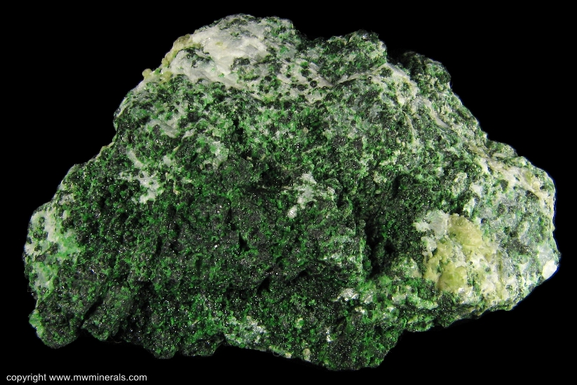 Mineral Specimen: Chrome Grossular Garnet, Chromite on Calcite from Orford Nickel mine, St-Denis-de-Brompton, Sherbrooke County, Quebec, Canada