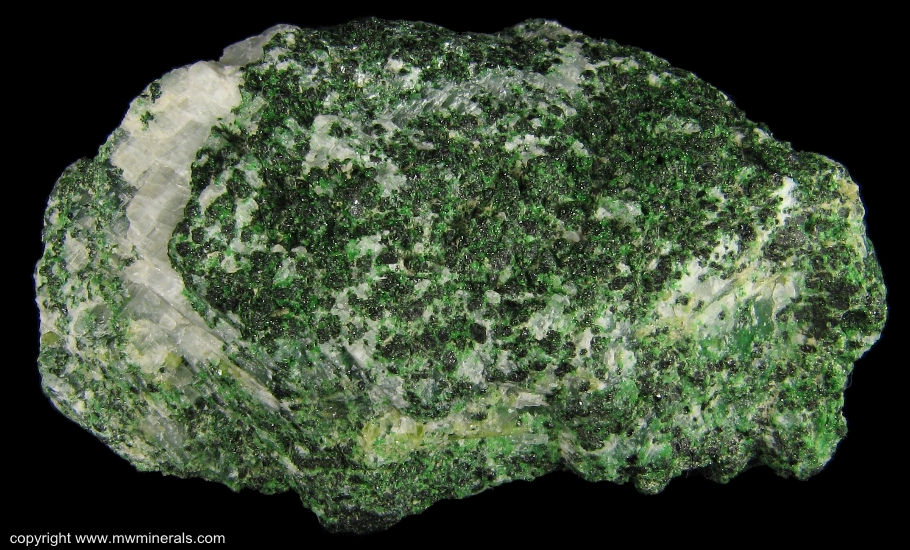 Mineral Specimen: Chrome Grossular Garnet, Chromite on Calcite from Orford Nickel mine, St-Denis-de-Brompton, Sherbrooke County, Quebec, Canada