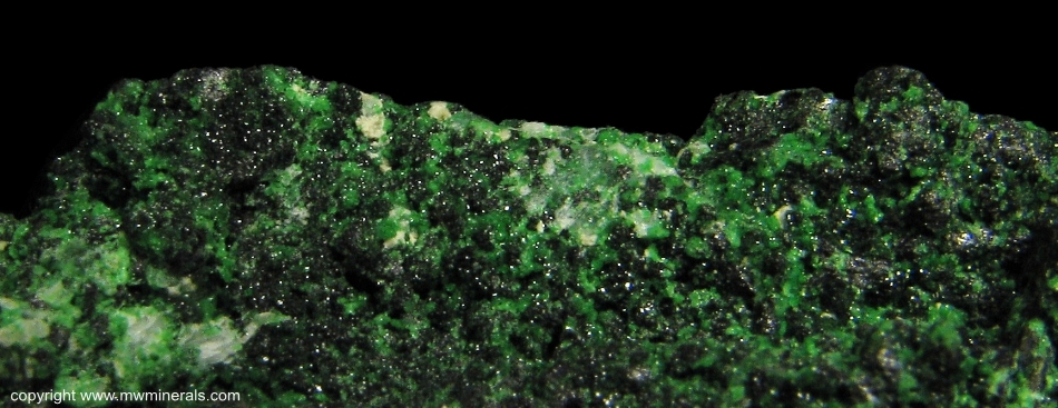 Mineral Specimen: Chrome Grossular Garnet, Chromite on Calcite from Orford Nickel mine, St-Denis-de-Brompton, Sherbrooke County, Quebec, Canada