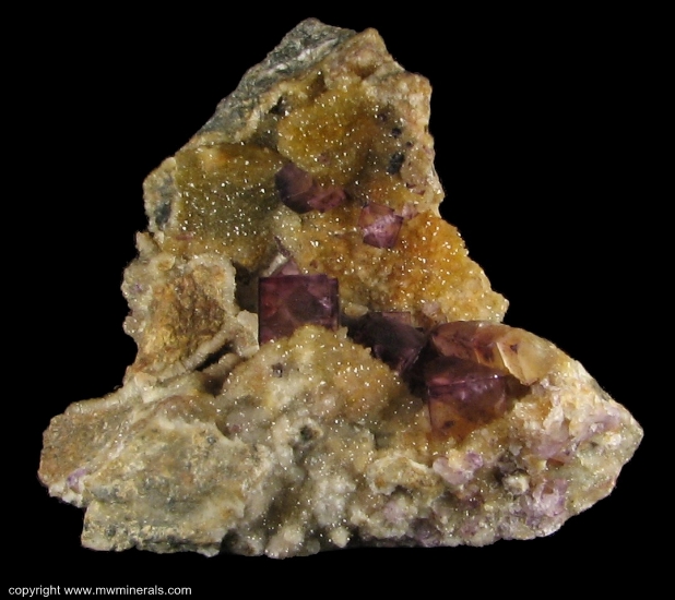 Mineral Specimen: Fluorite on Druzy Quartz from W.L. Davis-Deardorff Mine, Ozark-Mahoning Group, Cave-In-Rock Sub-District, Hardin County, Illinois, USA