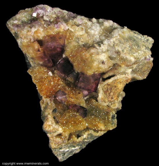 Mineral Specimen: Fluorite on Druzy Quartz from W.L. Davis-Deardorff Mine, Ozark-Mahoning Group, Cave-In-Rock Sub-District, Hardin County, Illinois, USA