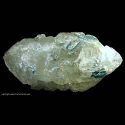 Minerals Specimen: Indicolite Tourmaline (Elbaite) on/in Double Terminated Quartz from Mina Santa Rosa, Minas Gerais, Brazil Minerals Specimen: Indicolite Tourmaline (Elbaite) on/in Double Terminated Quartz from Mina Santa Rosa, Minas Gerais, Brazil