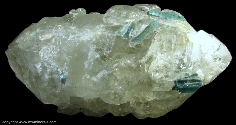 Mineral Specimen: Indicolite Tourmaline (Elbaite) on/in Double Terminated Quartz from Mina Santa Rosa, Minas Gerais, Brazil