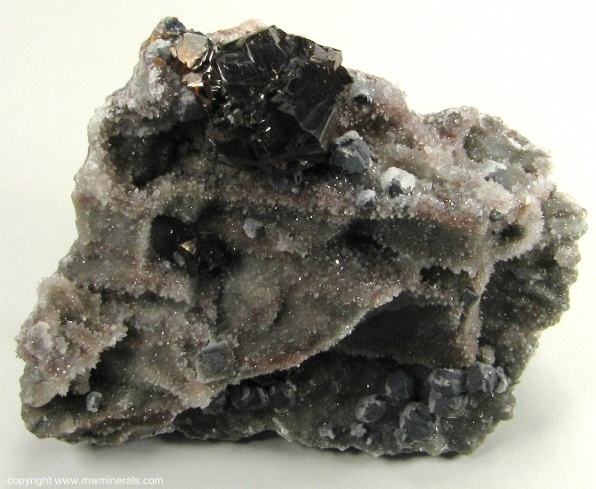 Mineral Specimen: Gemmy Red Sphalerite on Quartz with Galena from Lechang Mine, Lechang Co., Shaoguan Prefecture, Guangdong Province, China