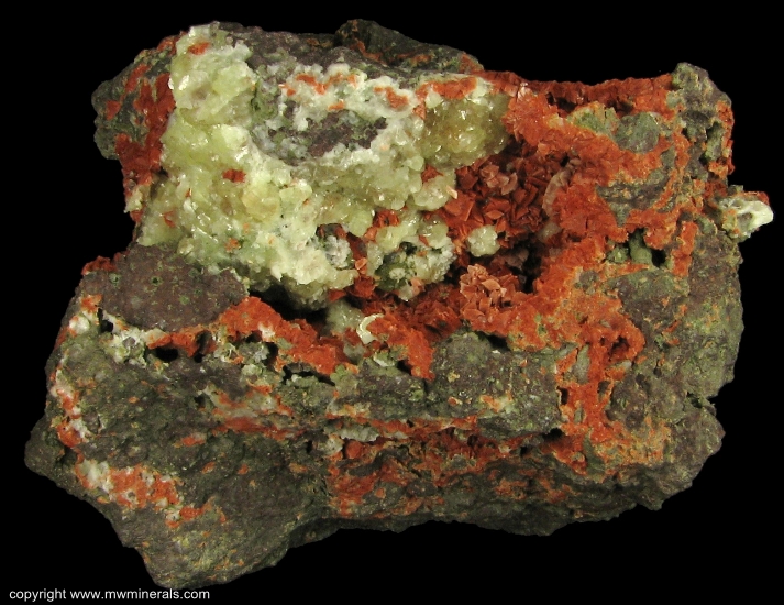 Mineral Specimen: Prehnite and Microcline variety Adularia from Osceola No. 5, Osceola Mine, Osceola, Houghton Co., Michigan, USA