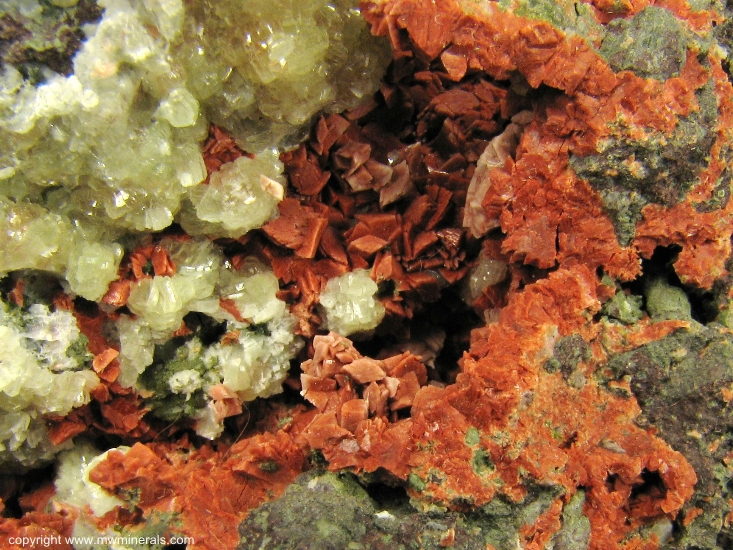 Mineral Specimen: Prehnite and Microcline variety Adularia from Osceola No. 5, Osceola Mine, Osceola, Houghton Co., Michigan, USA