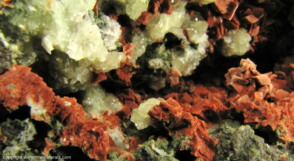 Mineral Specimen: Prehnite and Microcline variety Adularia from Osceola No. 5, Osceola Mine, Osceola, Houghton Co., Michigan, USA