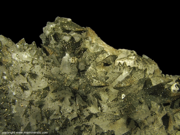 Mineral Specimen: Pyrite on Dog Tooth Calcite from Idarado Mine, Telluride, Ouray District, San Miguel Co., Colorado, USA
