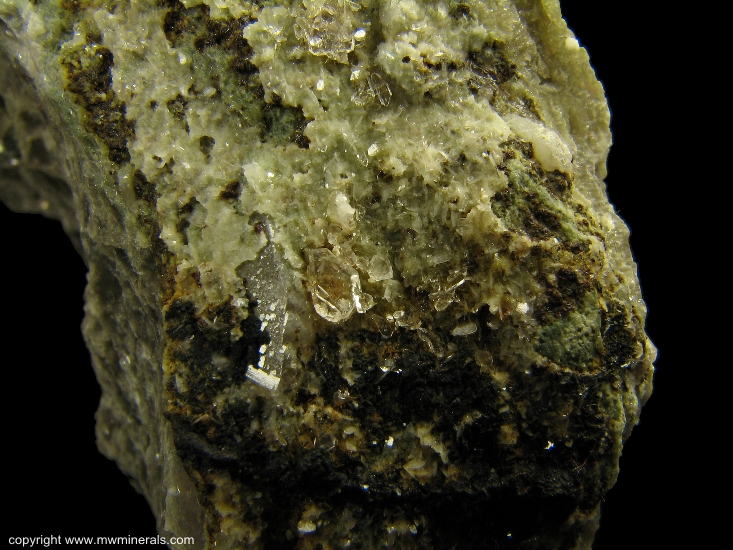 Mineral Specimen: Blue Fluorapatite on Green Muscovite from Emmons Quarry, Uncle Tom Mountain, Greenwood, Oxford Co., Maine, USA