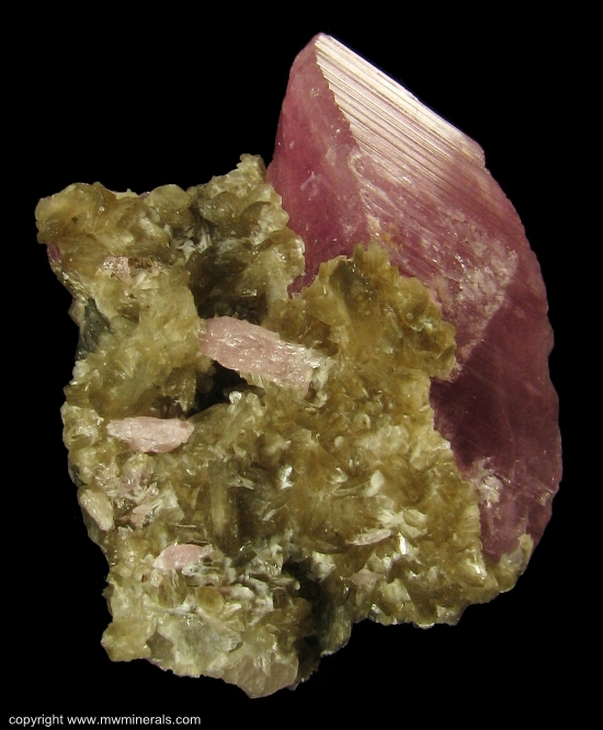 Mineral Specimen: Pink Tourmaline and Stilbite from Himalaya Mine, San Diego County, California, USA