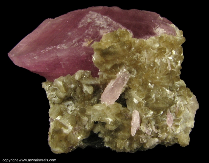 Mineral Specimen: Pink Tourmaline and Stilbite from Himalaya Mine, San Diego County, California, USA