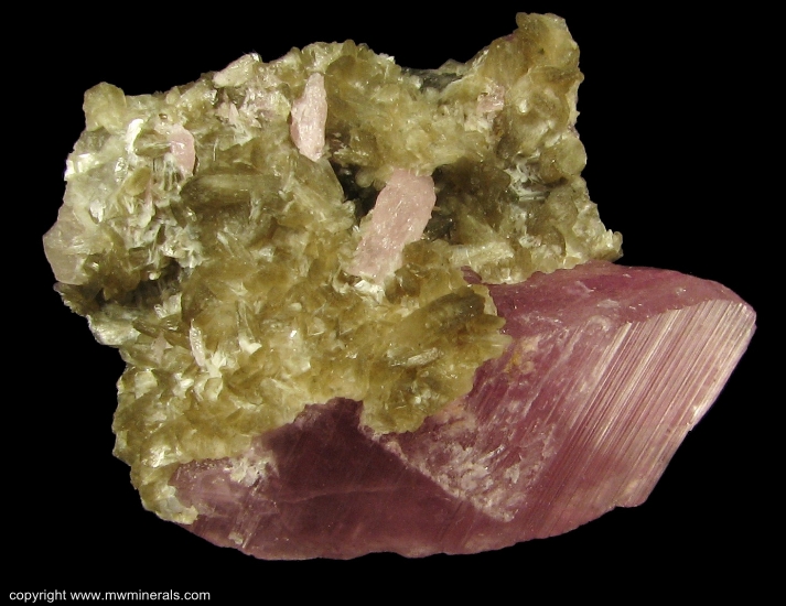 Mineral Specimen: Pink Tourmaline and Stilbite from Himalaya Mine, San Diego County, California, USA