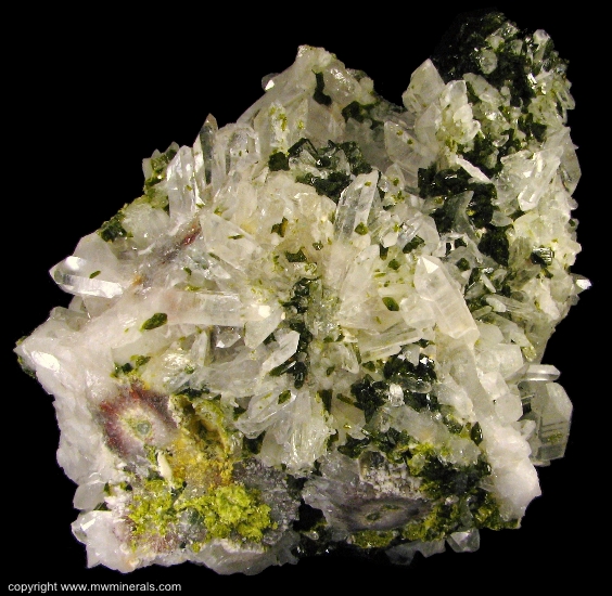 Mineral Specimen: Epidote on Quartz Stalactites from Xichang Mine, Xichang County, Liangshan Autonomous Prefecture, Sichuan Province, China
