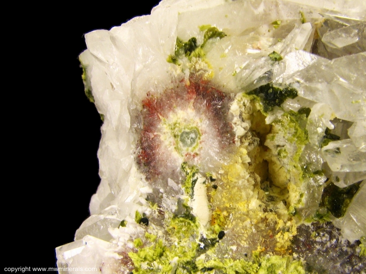 Mineral Specimen: Epidote on Quartz Stalactites from Xichang Mine, Xichang County, Liangshan Autonomous Prefecture, Sichuan Province, China