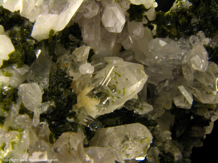 Mineral Specimen: Epidote on Quartz Stalactites from Xichang Mine, Xichang County, Liangshan Autonomous Prefecture, Sichuan Province, China