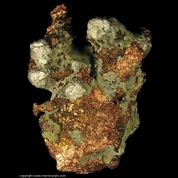 Minerals Specimen: Silver Crystals on Copper from Quincy Mine, Quincy Hill, Houghton County, Michigan, USA