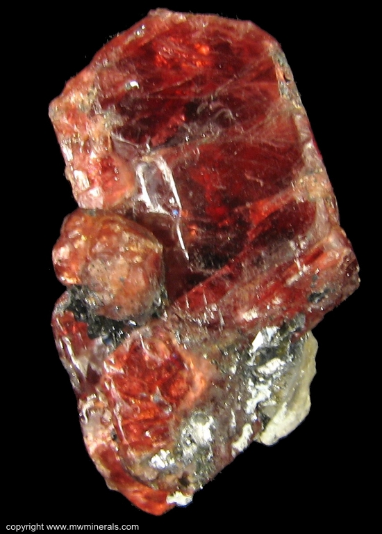 Mineral Specimen: Rhodonite Crystal with Galena and Sphalerite from Broken Hill, Yancowinna Co., New South Wales, Australia