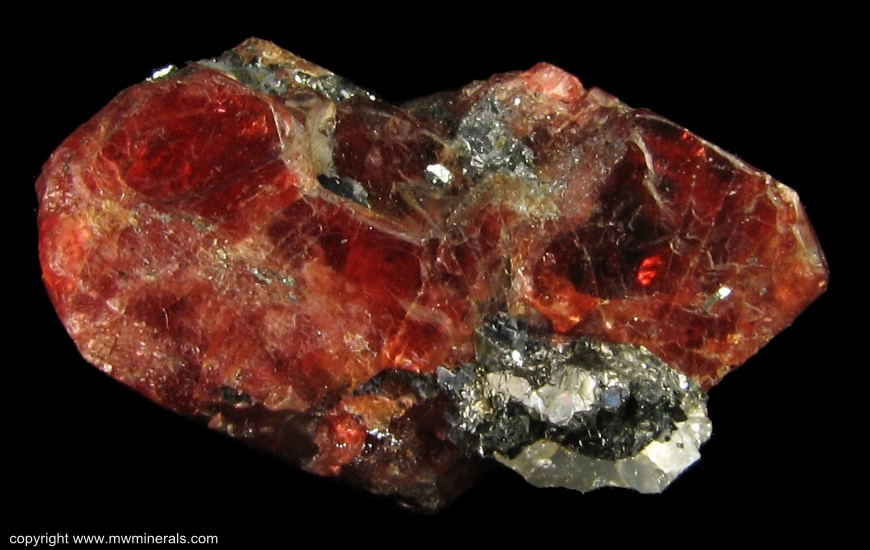 Mineral Specimen: Rhodonite Crystal with Galena and Sphalerite from Broken Hill, Yancowinna Co., New South Wales, Australia