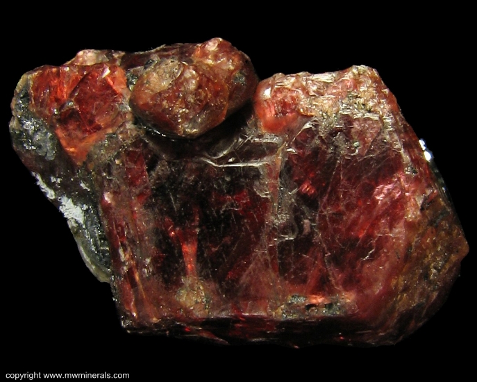 Mineral Specimen: Rhodonite Crystal with Galena and Sphalerite from Broken Hill, Yancowinna Co., New South Wales, Australia