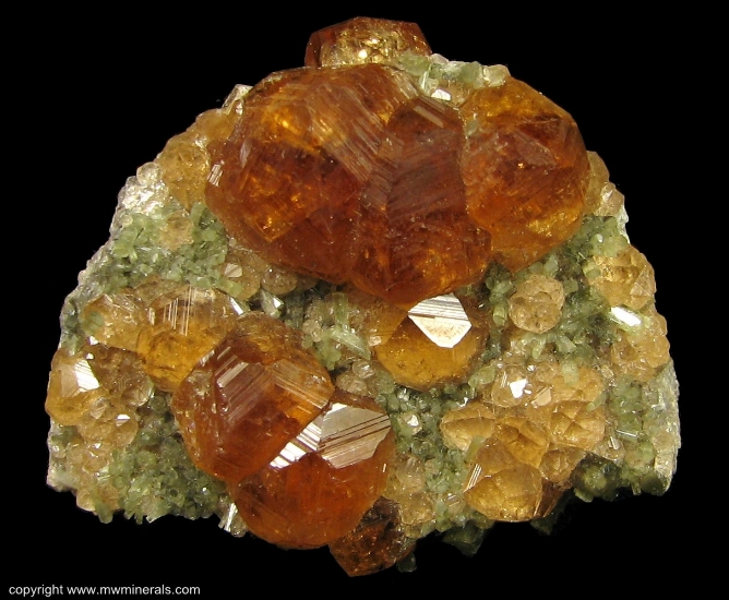Mineral Specimen: Grossular Garnet variety: Hessonite on Diopside from Jeffrey Quarry, Asbestos, Les Sources RCM, Estrie, Quebec, Canada