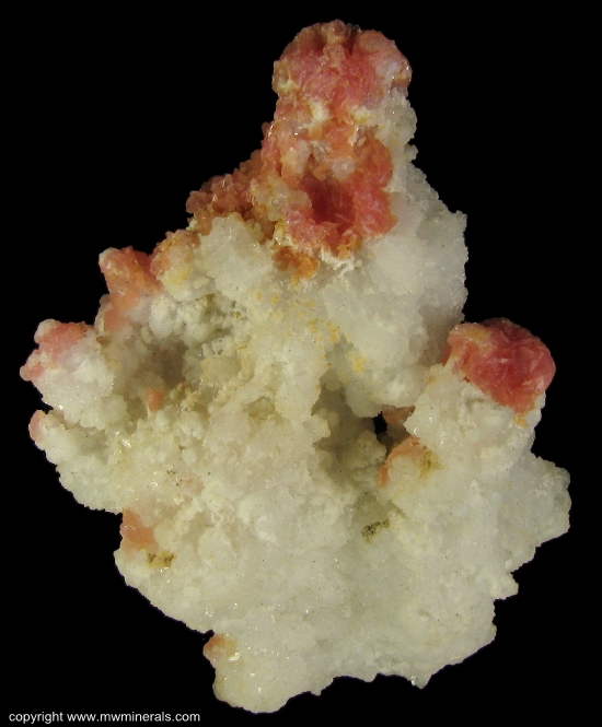 Mineral Specimen: Rhodochrosite on Stalactitic Calcite from Bingham Canyon Mine, Oquirrh Mts, Salt Lake Co., Utah, USA