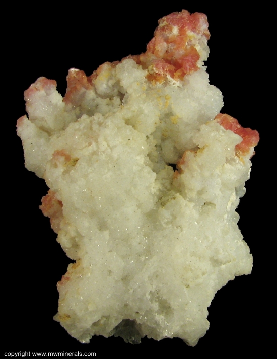 Mineral Specimen: Rhodochrosite on Stalactitic Calcite from Bingham Canyon Mine, Oquirrh Mts, Salt Lake Co., Utah, USA