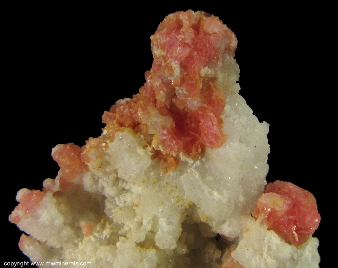 Mineral Specimen: Rhodochrosite on Stalactitic Calcite from Bingham Canyon Mine, Oquirrh Mts, Salt Lake Co., Utah, USA