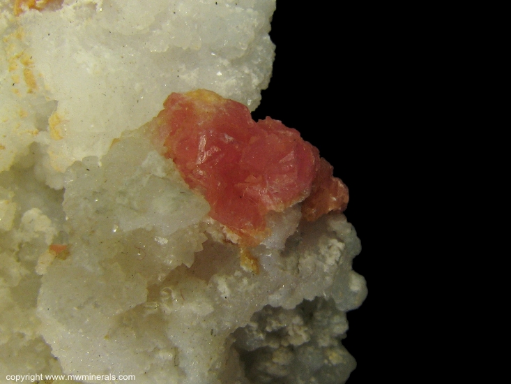 Mineral Specimen: Rhodochrosite on Stalactitic Calcite from Bingham Canyon Mine, Oquirrh Mts, Salt Lake Co., Utah, USA