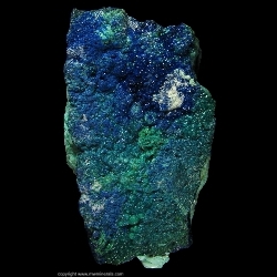 Minerals Specimen: Hallyosite coated with Azurite and Chyrsocolla after Azurite with Tenorite from Morenci, Greenlee Co., Arizona, USA