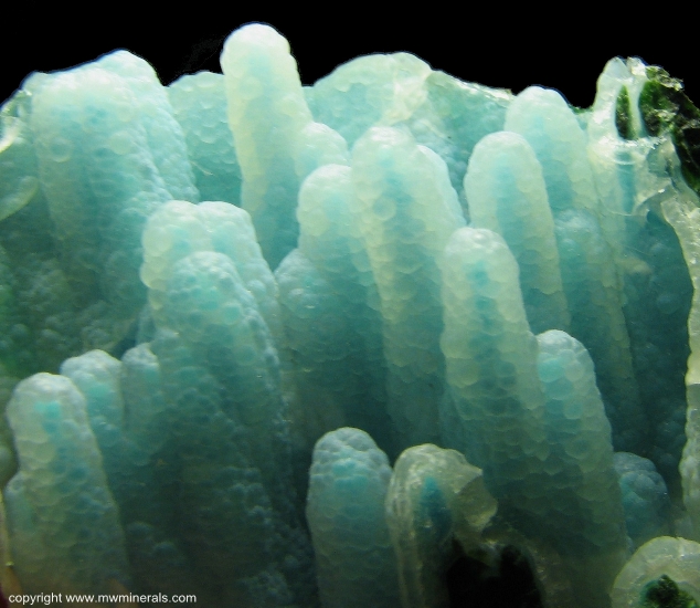 Mineral Specimen: Chalcedony over Chrysocolla over Malachite Stalactites from Ray Mine, Mineral Creek District, Dripping Spring Mountains, Pinal County, Arizona