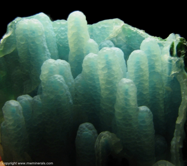 Mineral Specimen: Chalcedony over Chrysocolla over Malachite Stalactites from Ray Mine, Mineral Creek District, Dripping Spring Mountains, Pinal County, Arizona