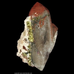 Minerals Specimen: Quartz coated with Hematite with Calcite and Chalcopyrite from Jiu Bao San Mine, Wuhuashan, Jiangxi Province, China Minerals Specimen: Quartz coated with Hematite with Calcite and Chalcopyrite from Jiu Bao San Mine, Wuhuashan, Jiangxi Province, China