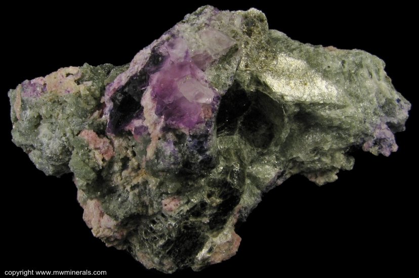 Mineral Specimen: Clinozoisite variety Clinothulite with Fluorite and Phlogopite from White Mountains, Inyo County, California, USA