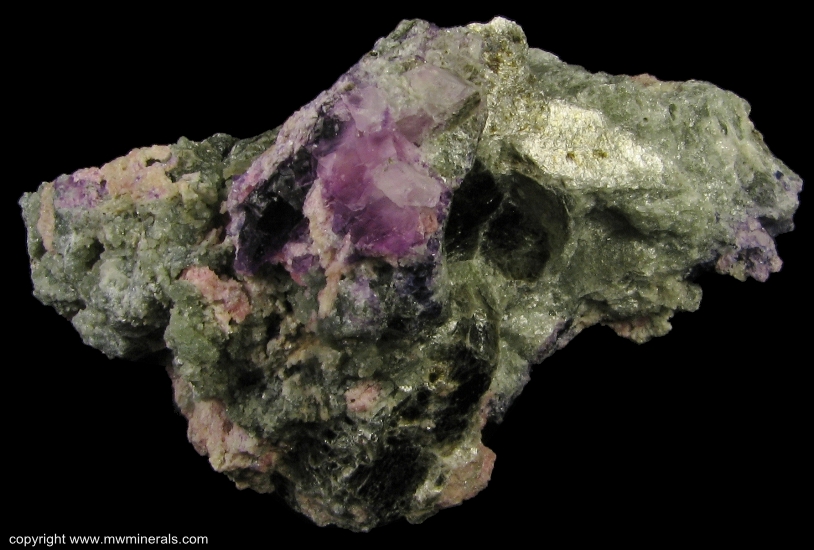 Mineral Specimen: Clinozoisite variety Clinothulite with Fluorite and Phlogopite from White Mountains, Inyo County, California, USA