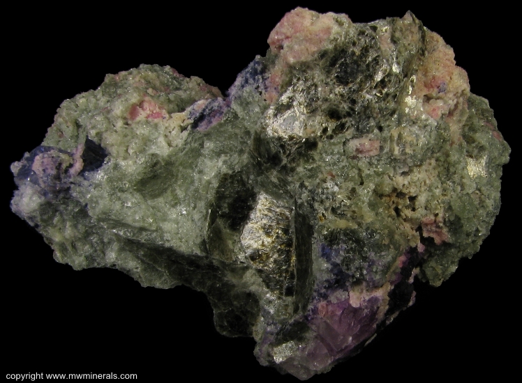 Mineral Specimen: Clinozoisite variety Clinothulite with Fluorite and Phlogopite from White Mountains, Inyo County, California, USA