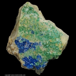 Minerals Specimen: Linartite and Brochantite from Cerro Gordo Mine, Cerro Gordo, Cerro Gordo District, Inyo Mts (Inyo Range), Inyo Co., California, USA