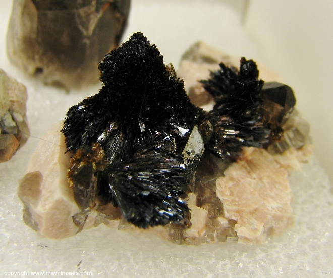 Mineral Specimen: Goethite on Smoky Quartz on Microcline from Lake George, Park Co., Colorado, USA