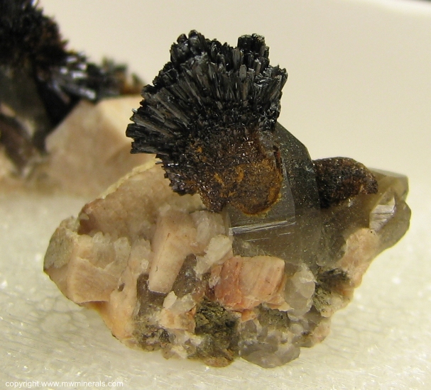 Mineral Specimen: Goethite on Smoky Quartz on Microcline from Lake George, Park Co., Colorado, USA
