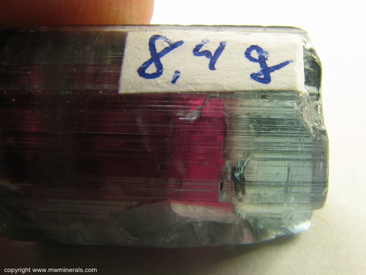 Mineral Specimen: Watermelon Tourmaline from Cruzeiro mine, Sao Jose da Safira, Doce valley, Minas Gerais, Brazil